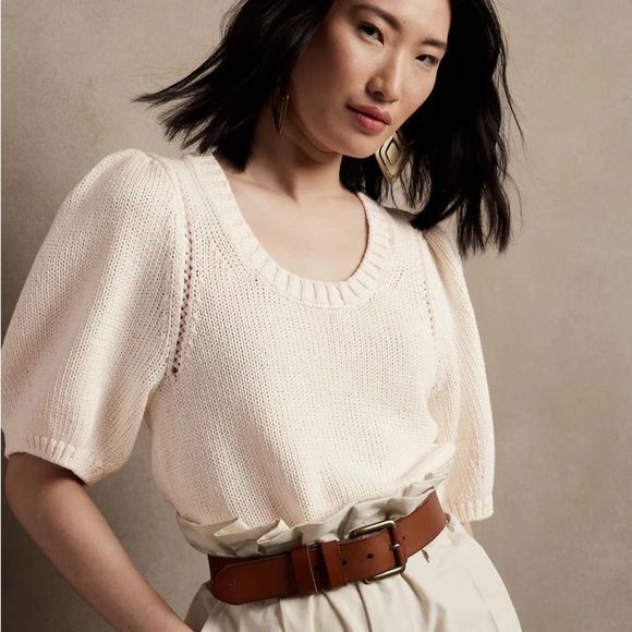 Banana Republic Sweaters - NWT Banana Republic puff sleeve ladder stitch sweater